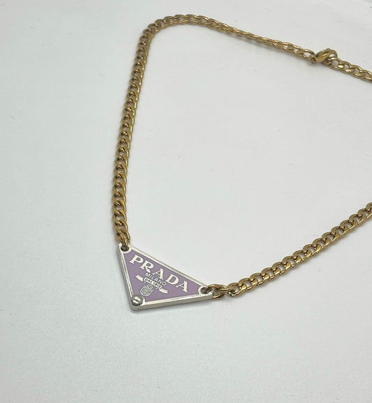Lilac Prada Emblem Necklace