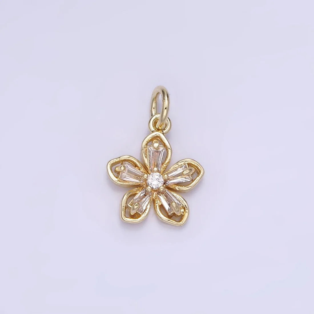 Clear CZ Baguette Petal Flower Mini Charm image 0