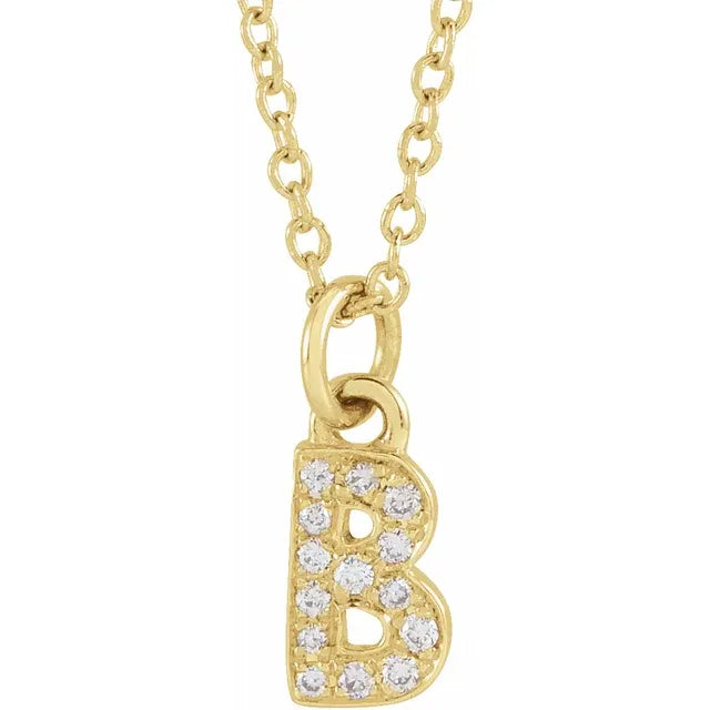 14K Yellow .05 CTW Natural Diamond Petite Initial B 16-18" Necklace