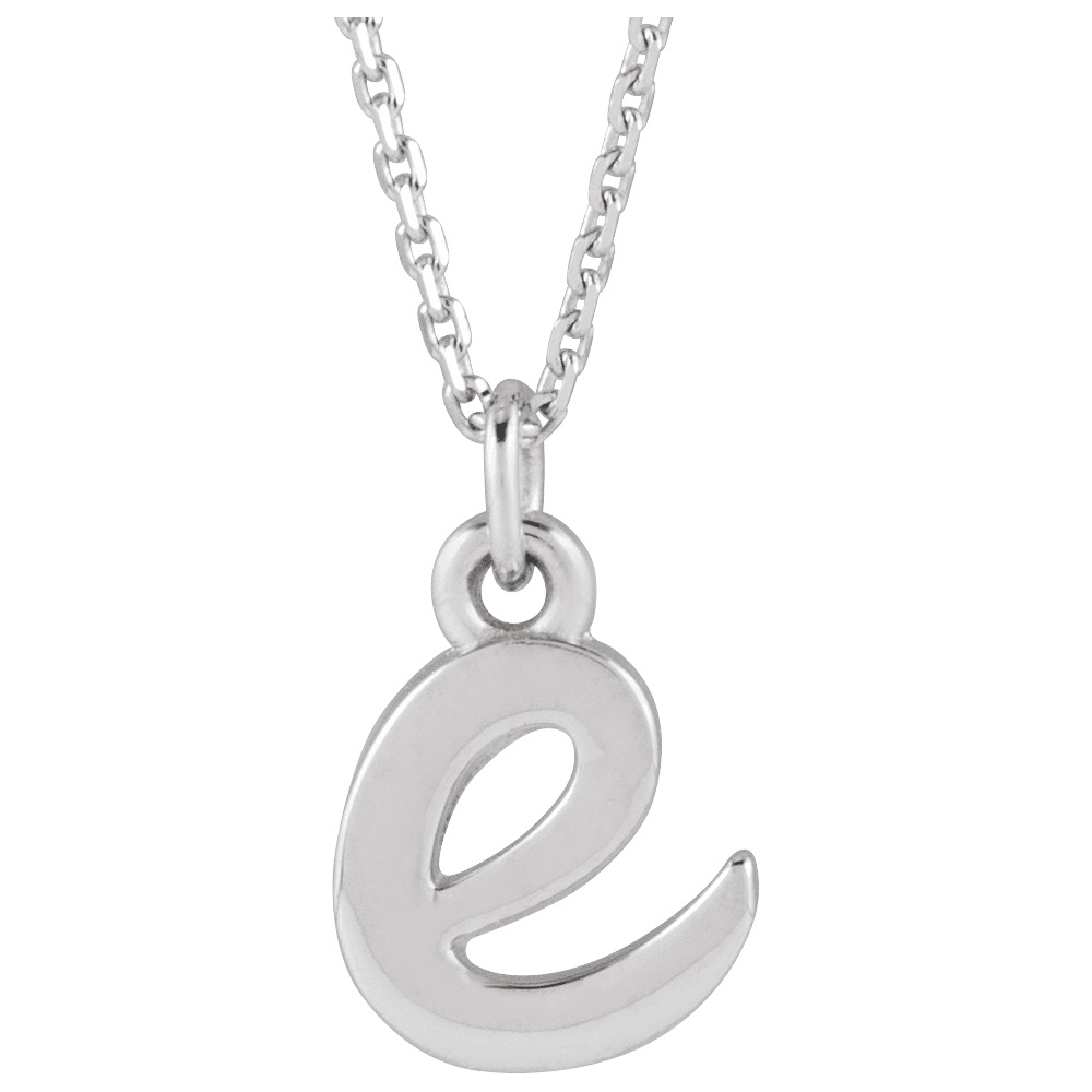 14K White Gold Petite Initial E 16" Necklace