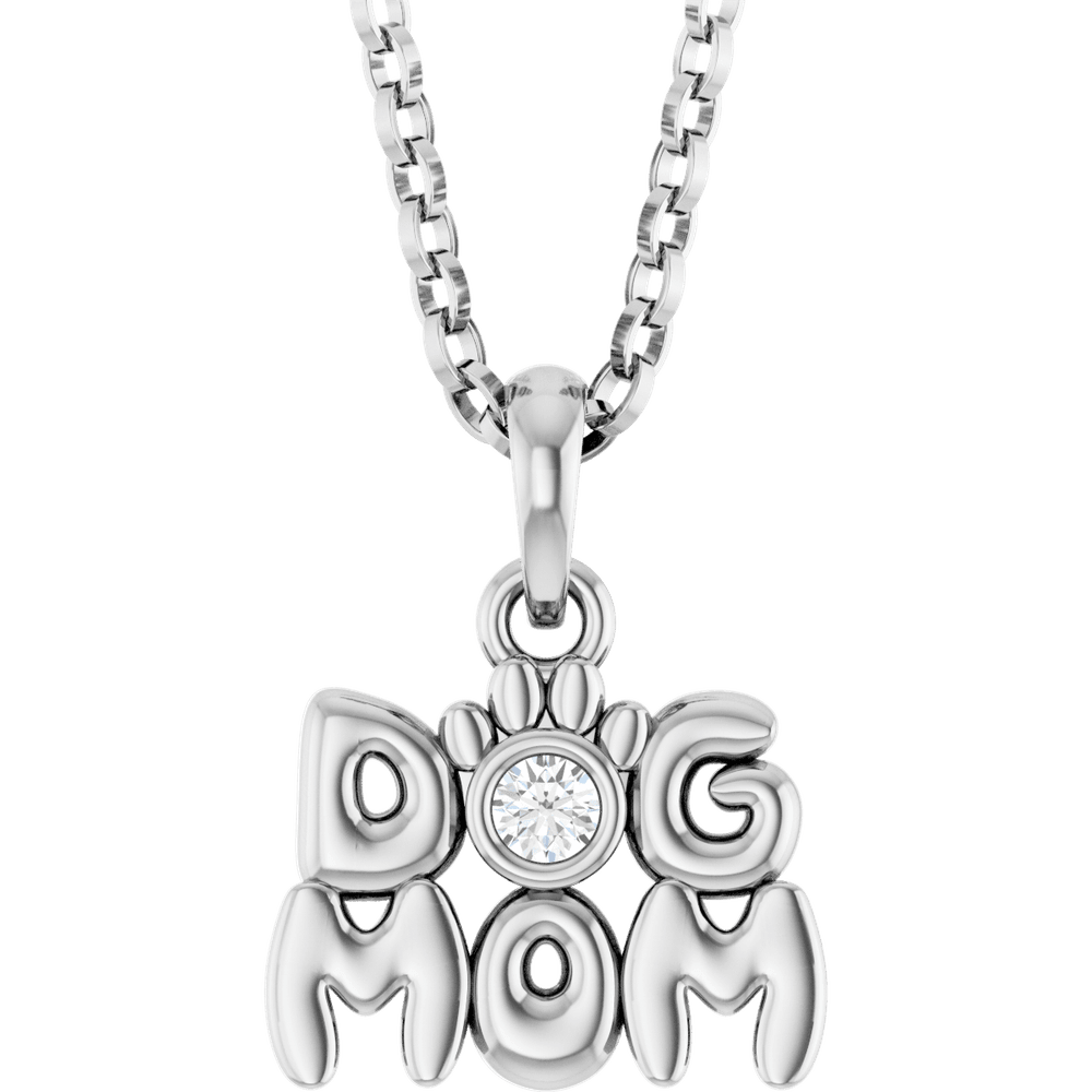 14K White .03 CT  Dog Mom Necklace