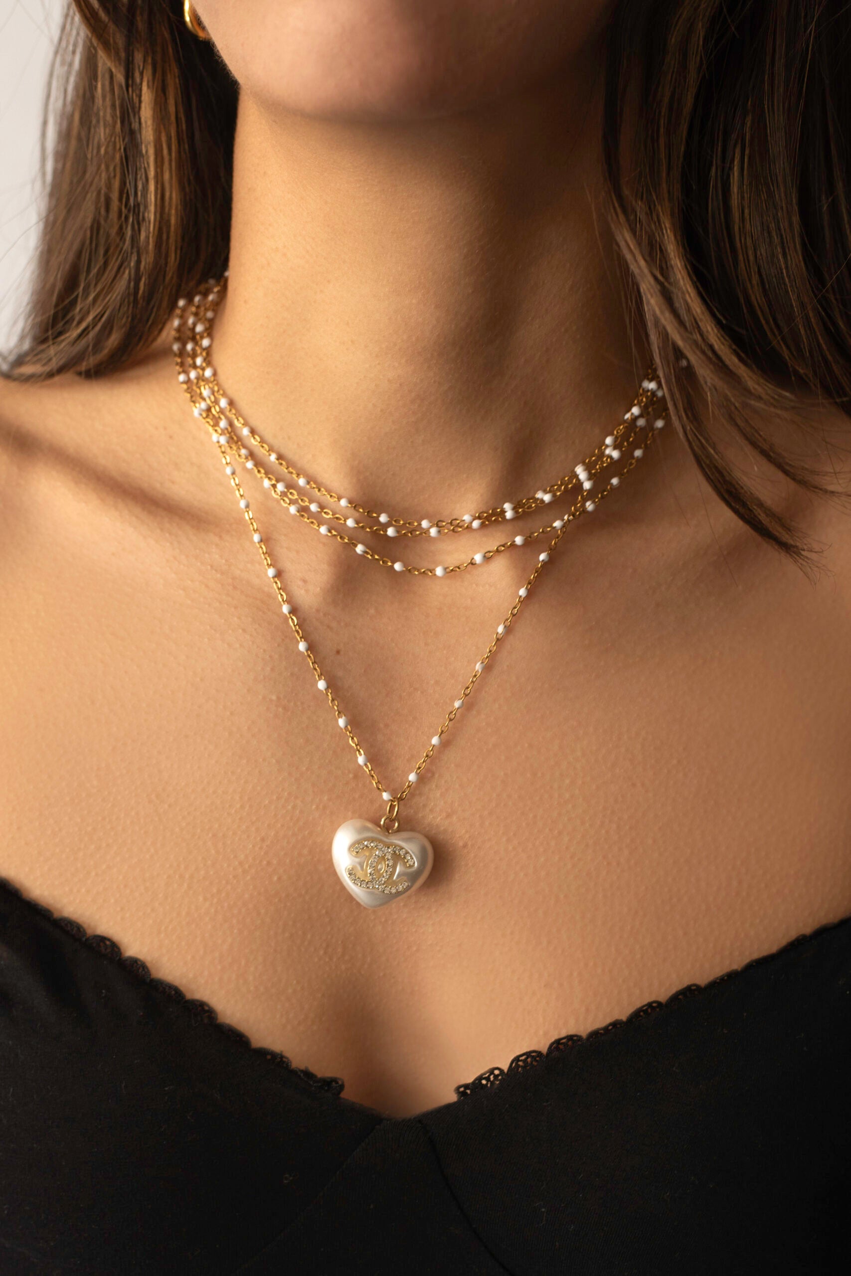 Triple Strand Beaded Chain CC Necklace image 0