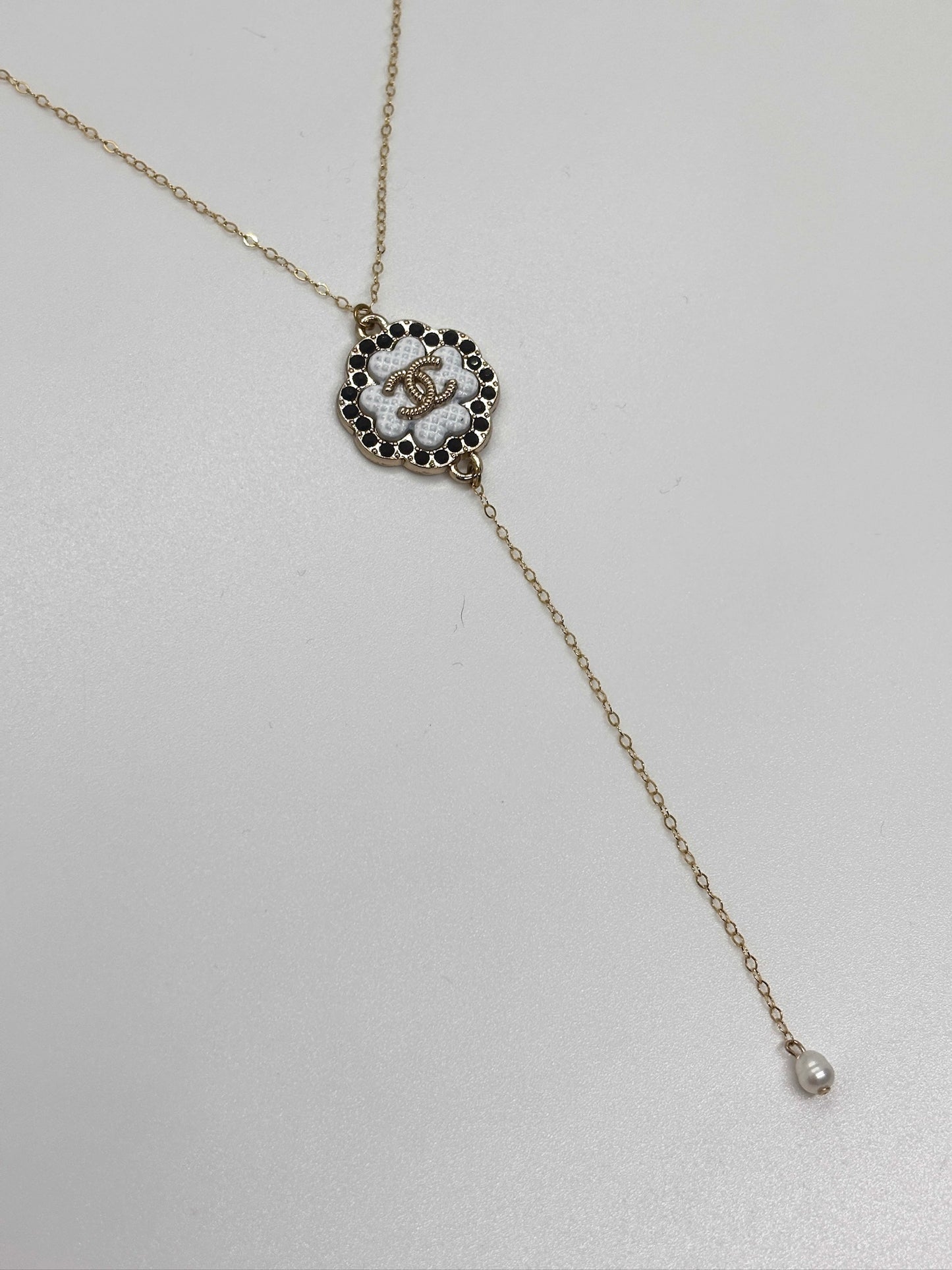 Black Chanel Drop Pearl Necklace