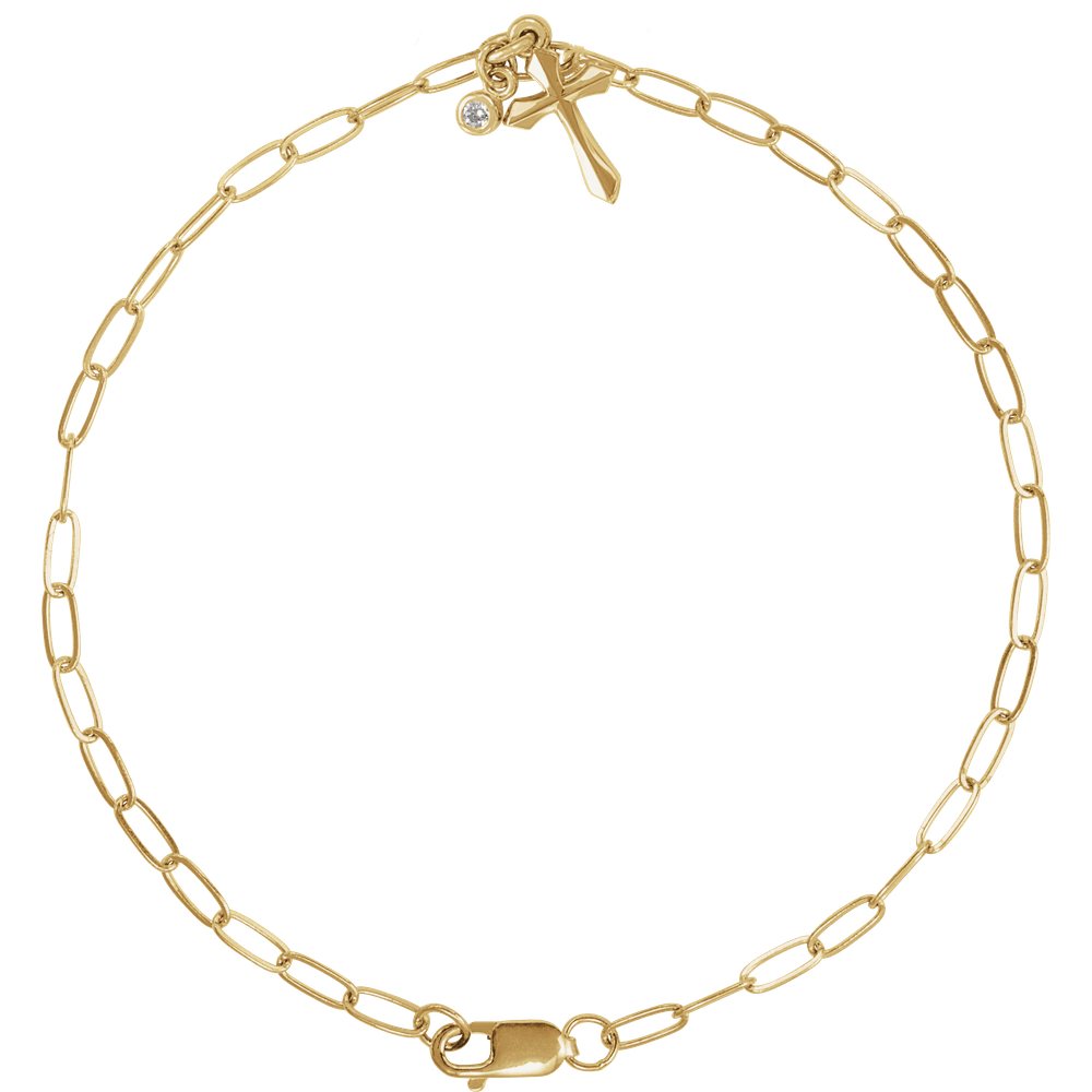 14K Yellow .03 CTW Natural Diamond Cross Charm 7" Bracelet