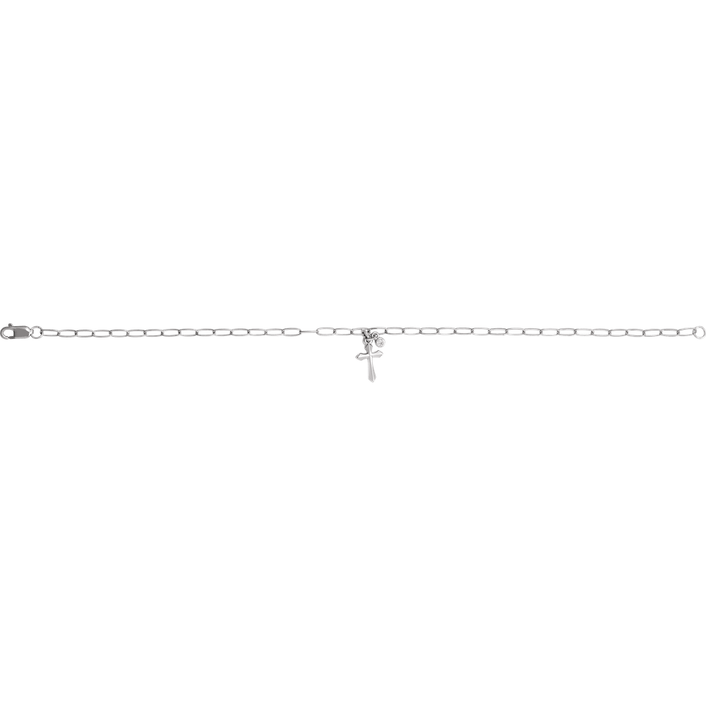 14K White  .03 CTW Natural Diamond Cross Charm 7" Bracelet