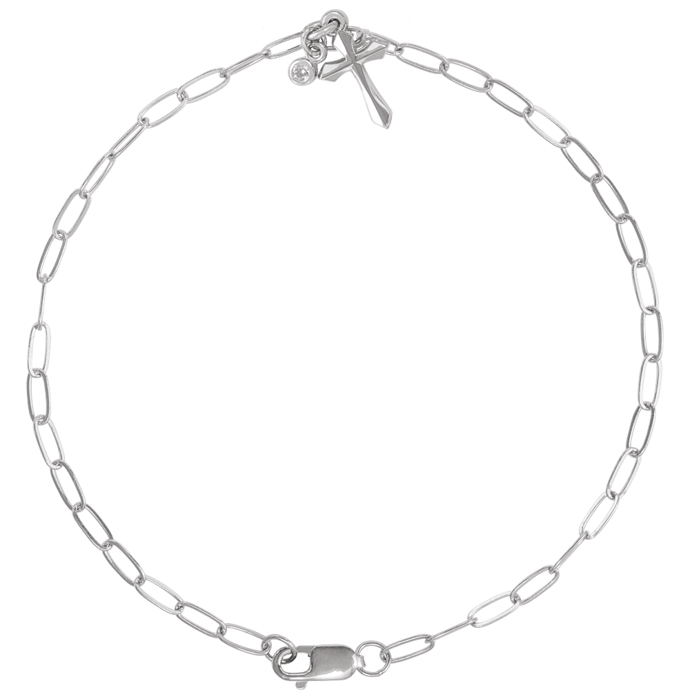 14K White  .03 CTW Natural Diamond Cross Charm 7" Bracelet