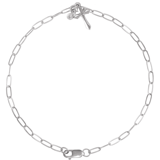 14K White  .03 CTW Natural Diamond Cross Charm 7" Bracelet