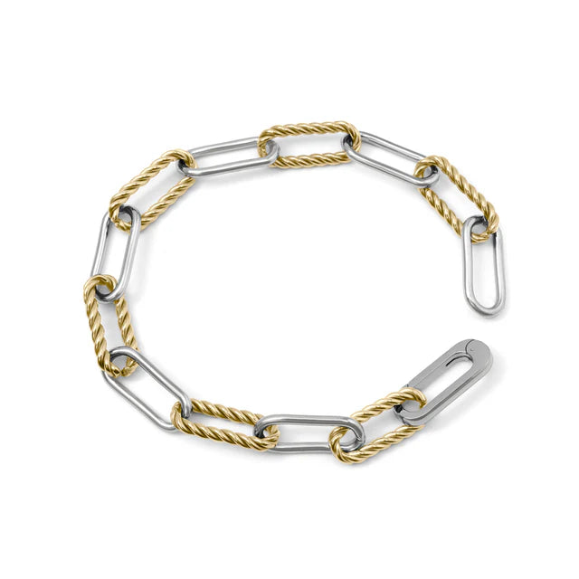 18K Gold PVD Stainless Steel Mixed Metal Twist Chain Bracelet