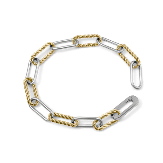 18K Gold PVD Stainless Steel Mixed Metal Twist Chain Bracelet