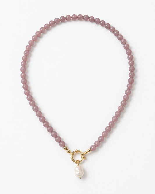 Pink Beaded Necklace with Pearl