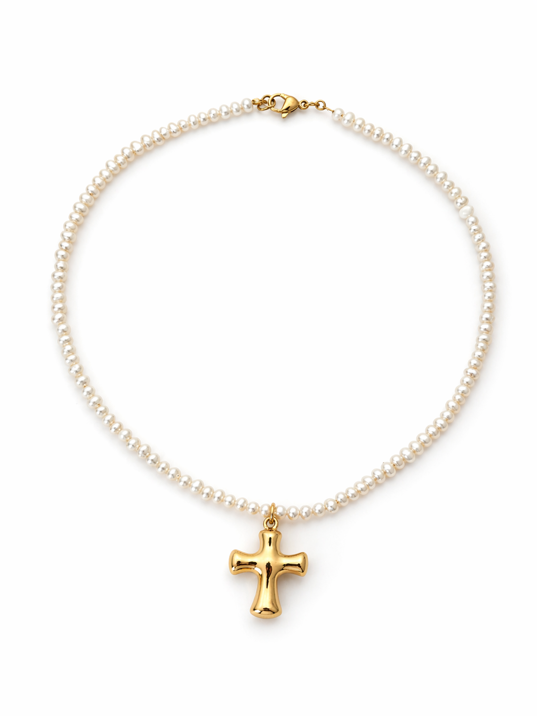 Pearl Necklace with Gold Filled Cross