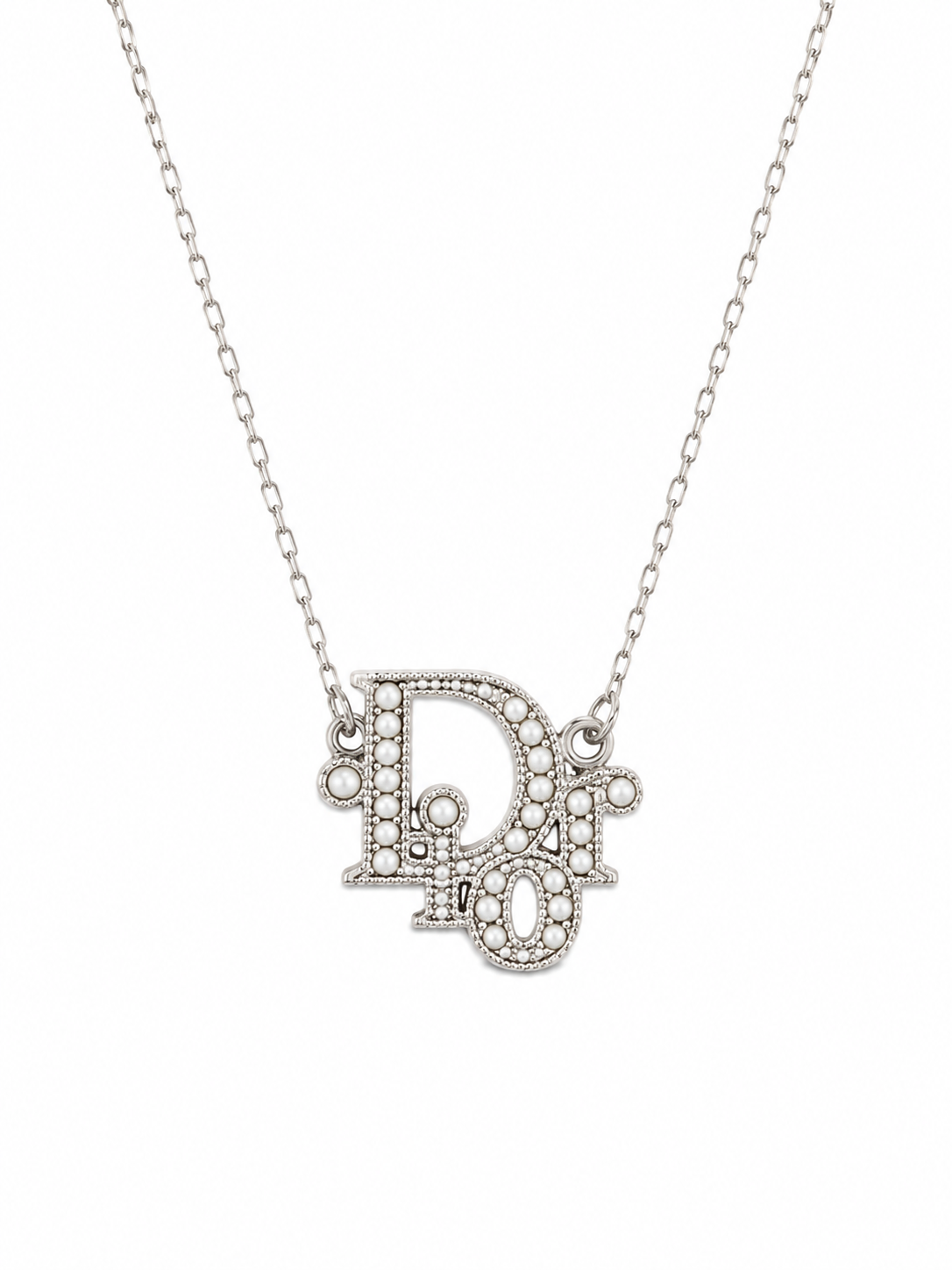 Authentic Silver Christian Dior Necklace with Pearl Accents