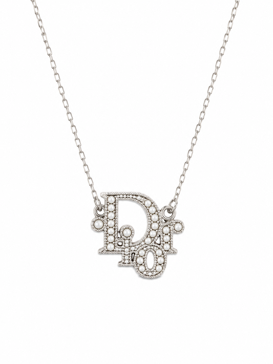 Authentic Silver Christian Dior Necklace with Pearl Accents