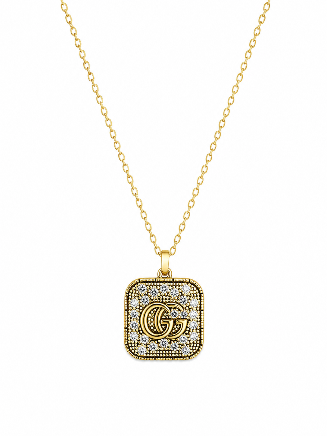 Authentic Vintage Gucci Gold Crystal GG Pendant Necklace
