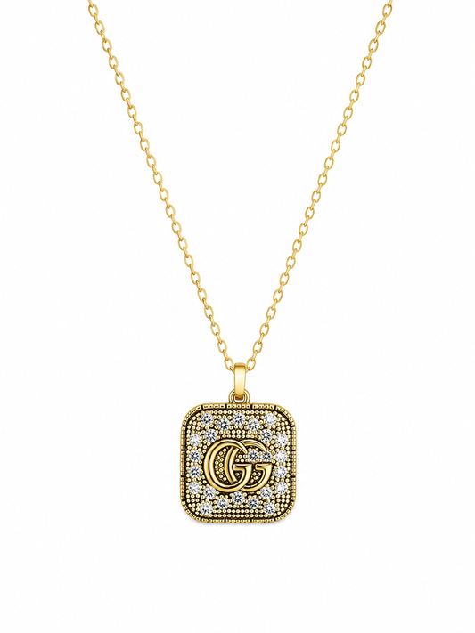 Authentic Vintage Gucci Gold Crystal GG Pendant Necklace