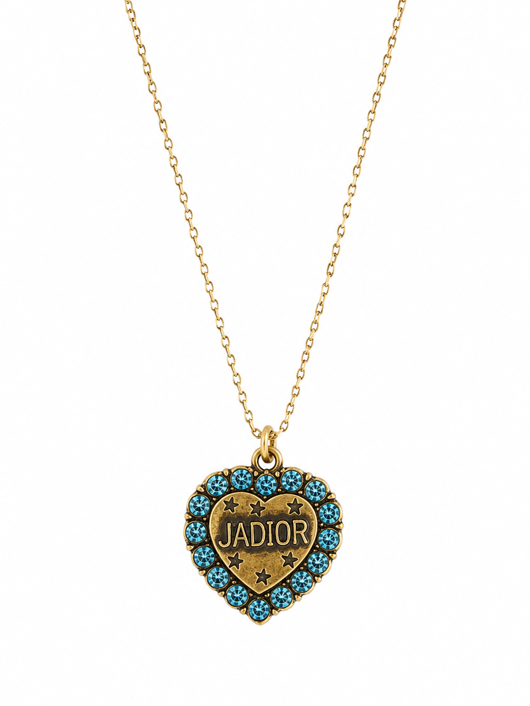 Authentic Dior J'adior Heart Pendant Necklace with Blue Crystal Accents