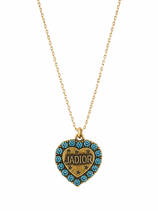 Authentic Dior J'adior Heart Pendant Necklace with Blue Crystal Accents