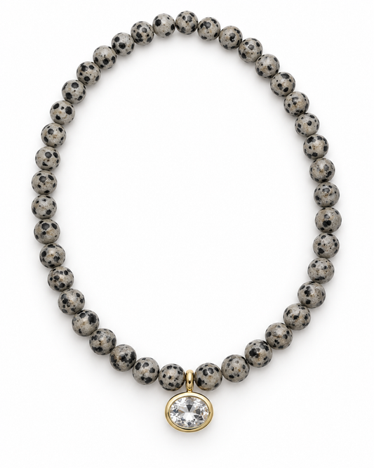 Speckled Beaded Necklace with Oval Pendant
