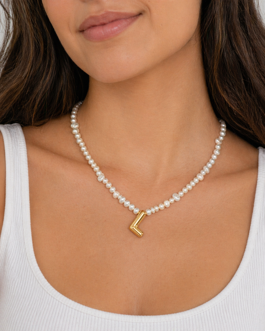 Polly White Pearl Initial Necklace
