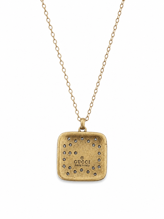 Authentic Vintage Gucci Gold Crystal GG Pendant Necklace
