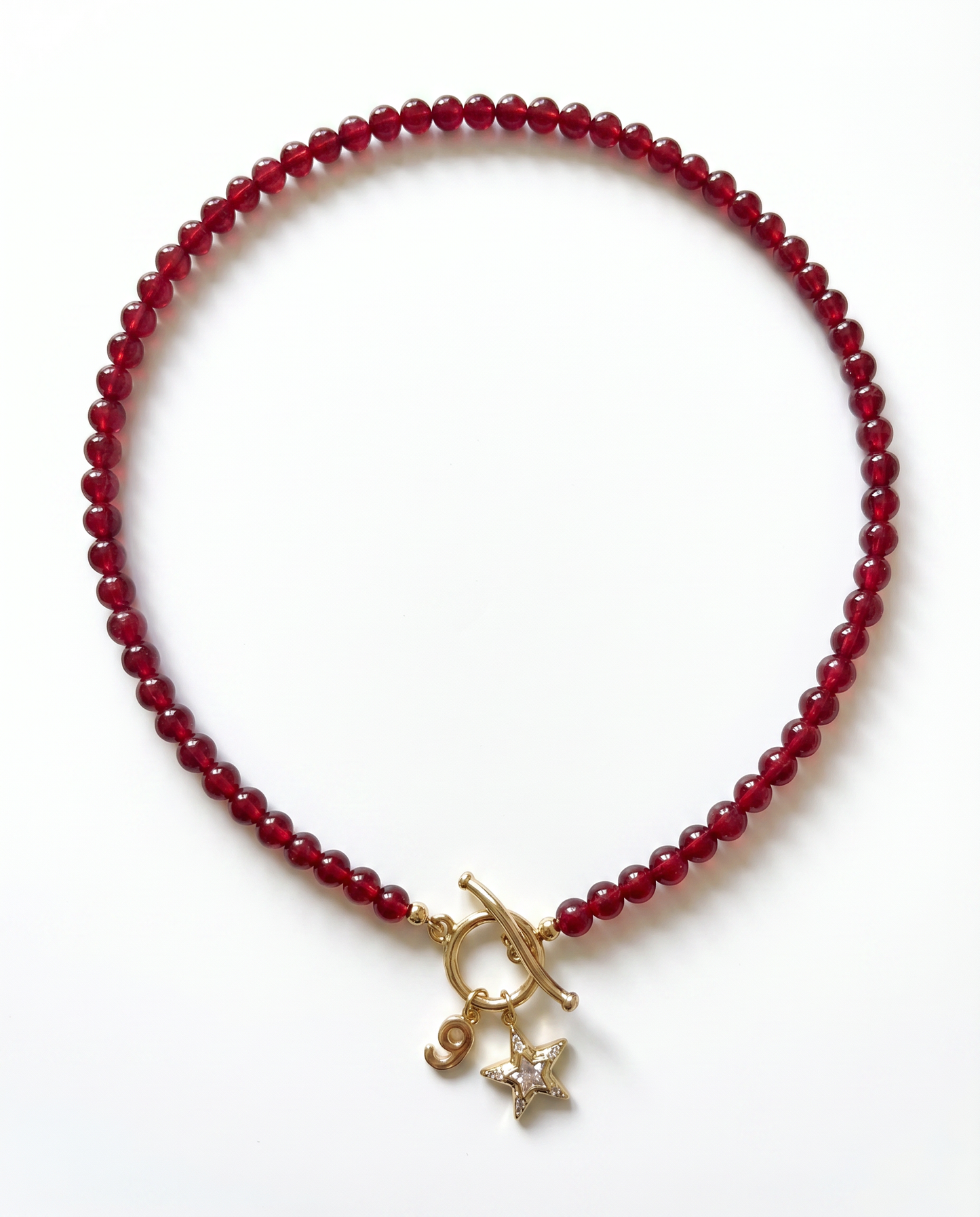 Genuine Beaded Ruby Necklace with Charms