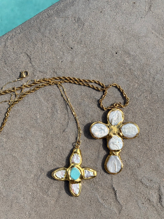 The Calista Necklace Chunky Turquoise Cross Necklace