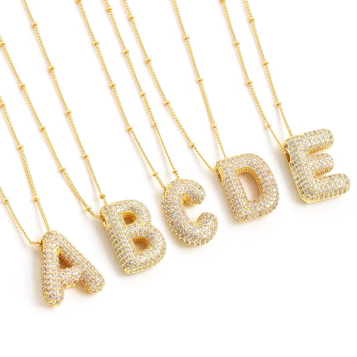 Pavé Bubble Letter Pendant Necklace