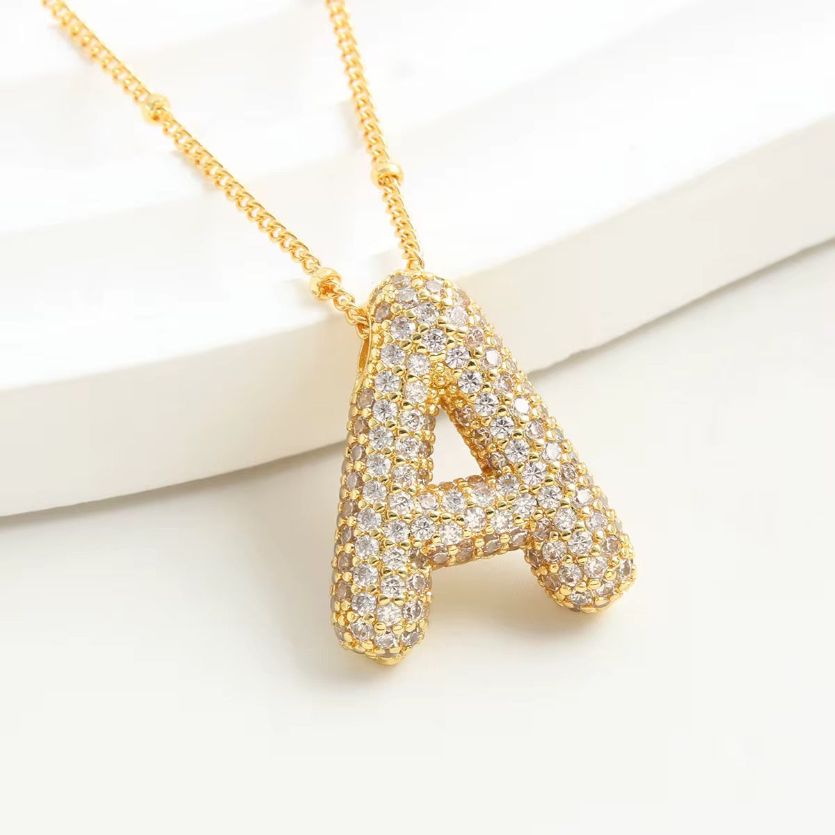 Pavé Bubble Letter Pendant Necklace