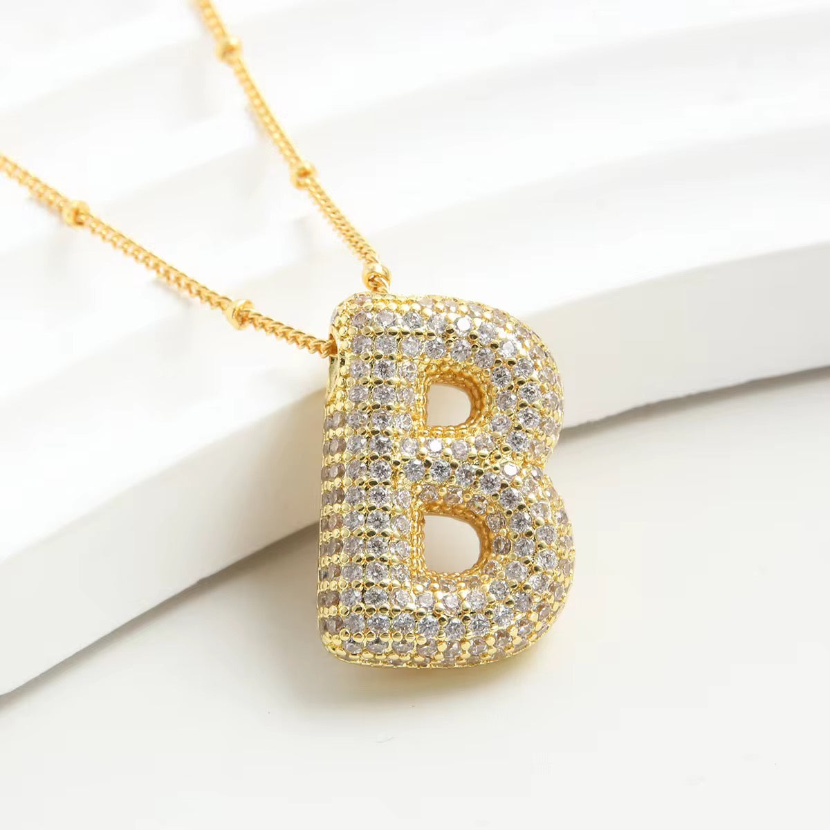 Pavé Bubble Letter Pendant Necklace
