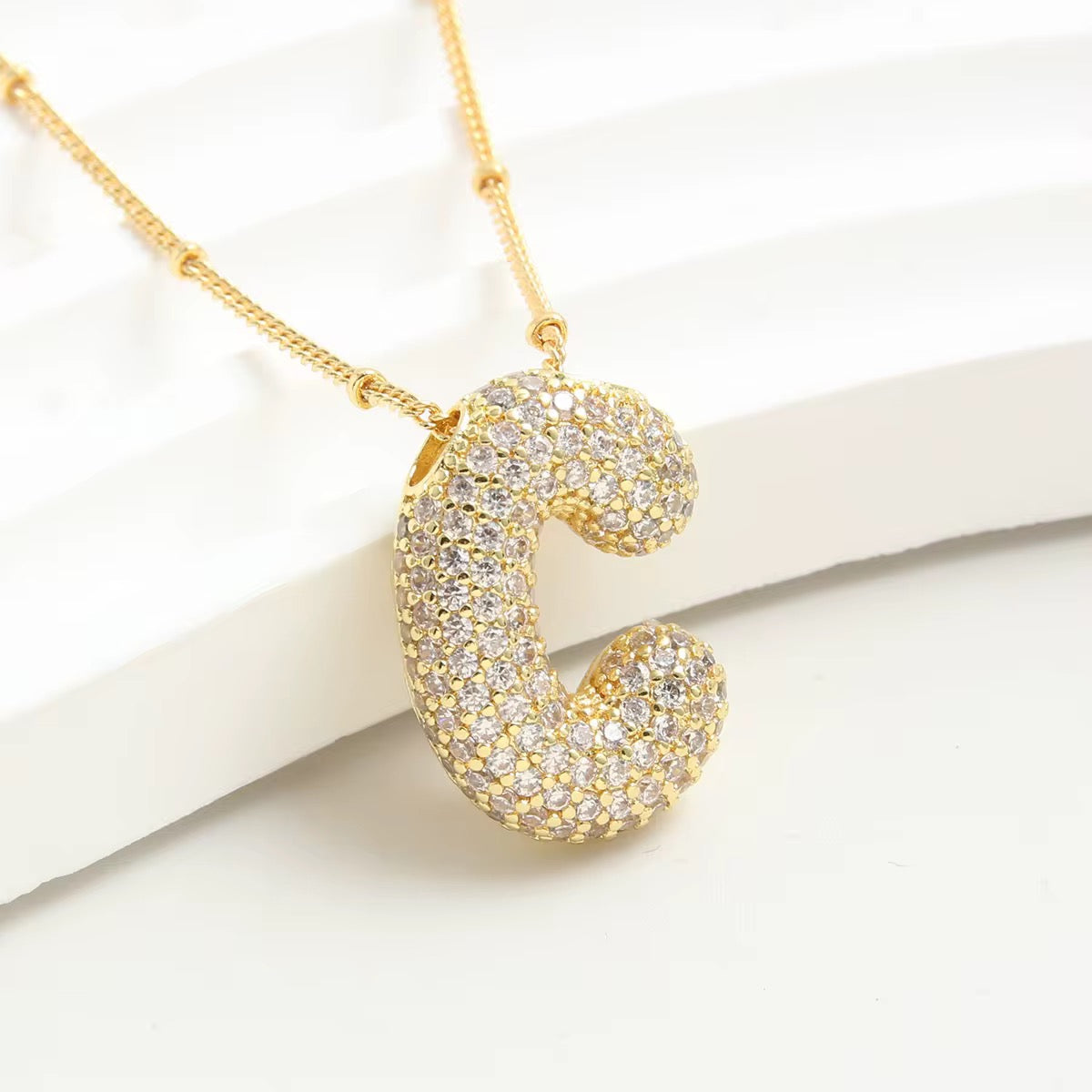 Pavé Bubble Letter Pendant Necklace