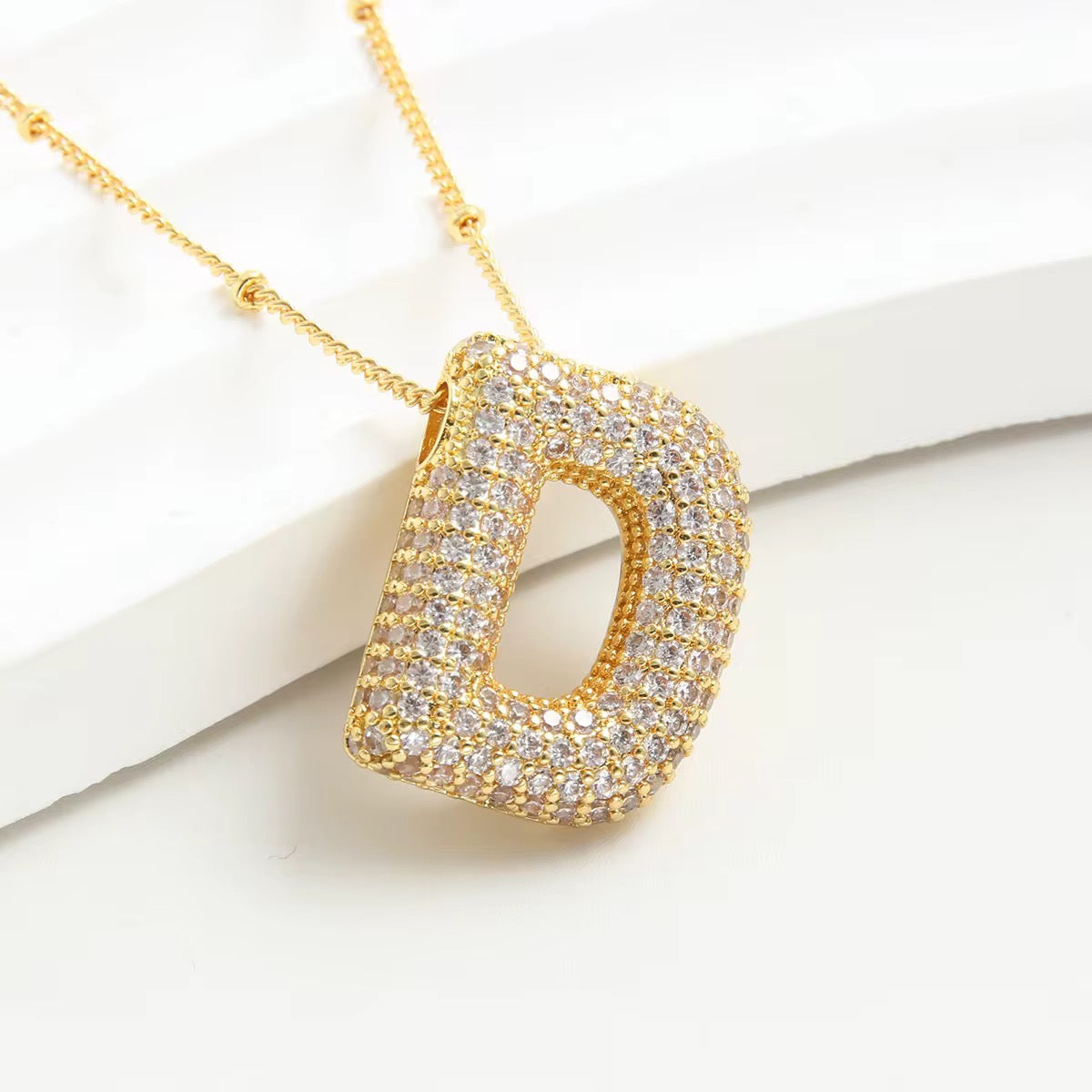 Pavé Bubble Letter Pendant Necklace