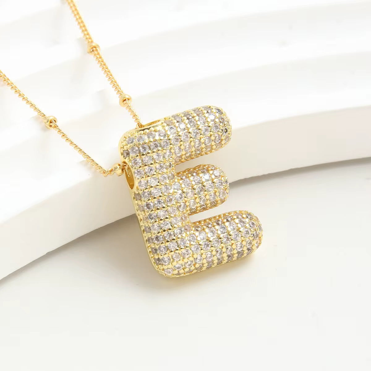 Pavé Bubble Letter Pendant Necklace