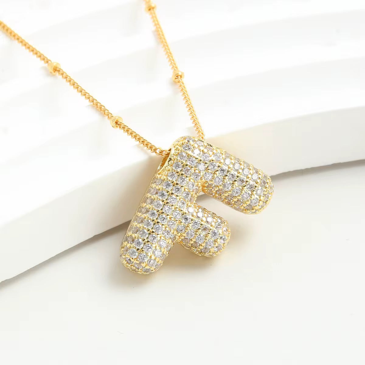 Pavé Bubble Letter Pendant Necklace