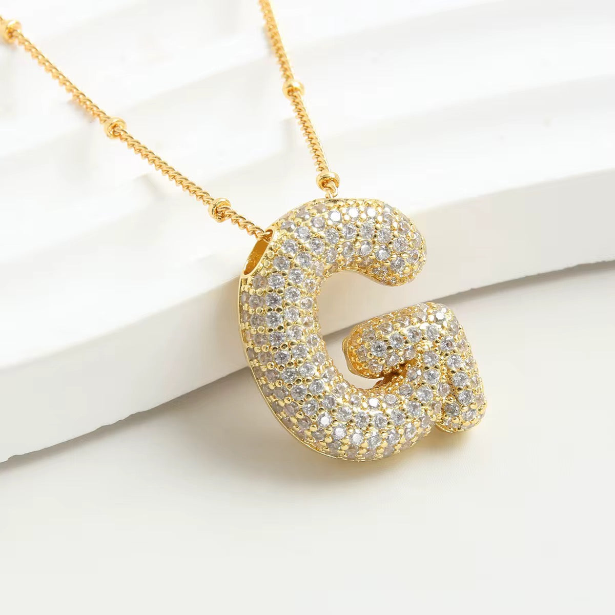 Pavé Bubble Letter Pendant Necklace