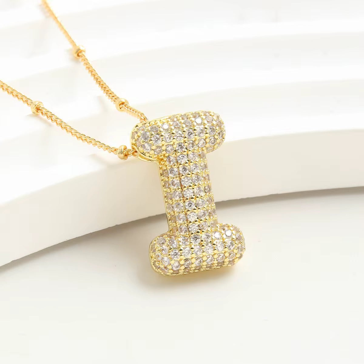 Pavé Bubble Letter Pendant Necklace