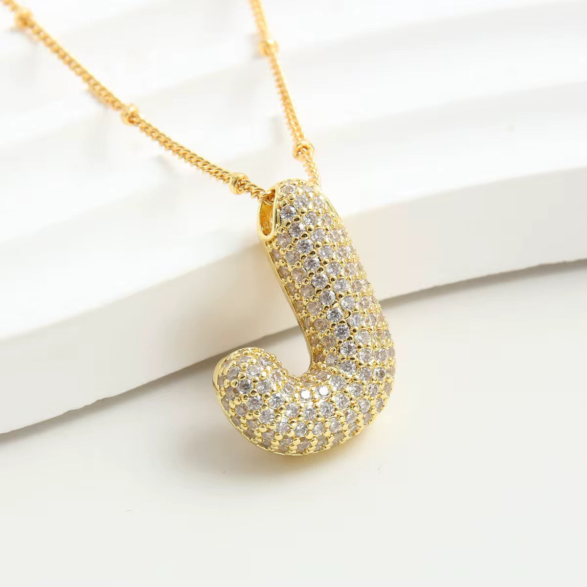 Pavé Bubble Letter Pendant Necklace