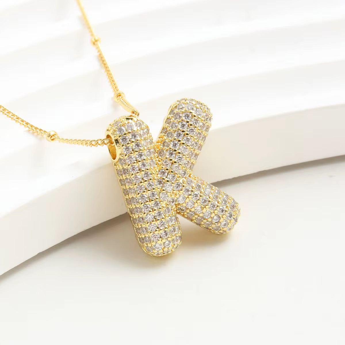 Pavé Bubble Letter Pendant Necklace