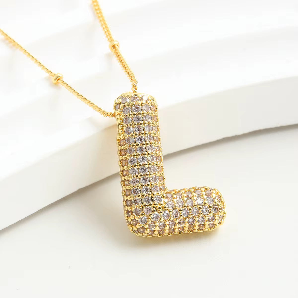 Pavé Bubble Letter Pendant Necklace