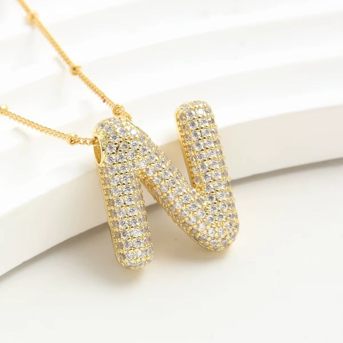 Pavé Bubble Letter Pendant Necklace