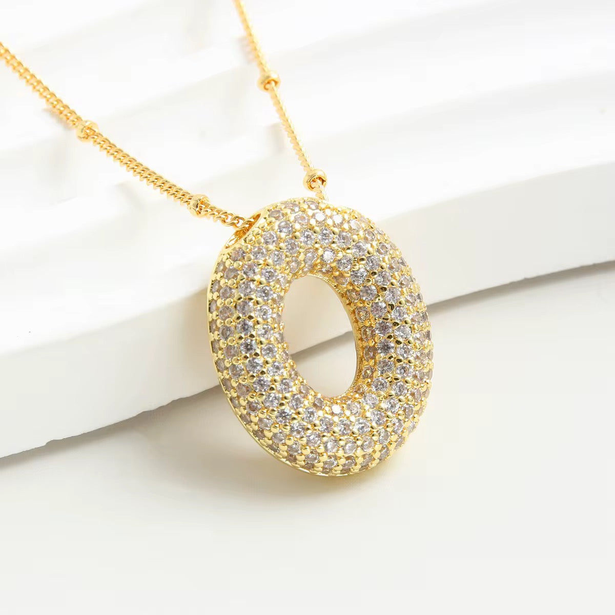 Pavé Bubble Letter Pendant Necklace