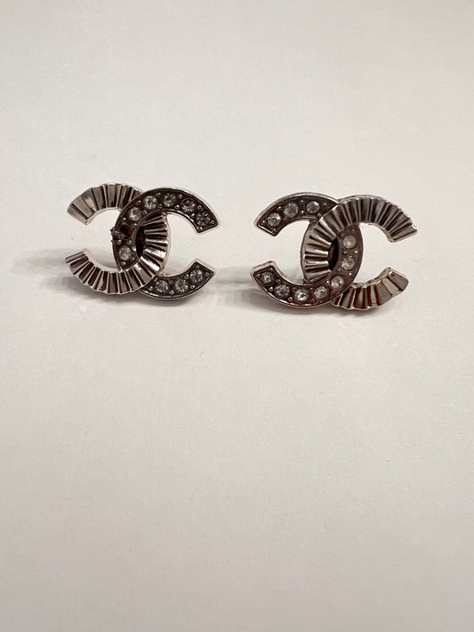 Repurposed Chanel CC Earrings Silver