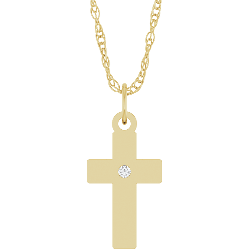 14K Yellow .02 CT Natural Diamond Cross 18" Necklace