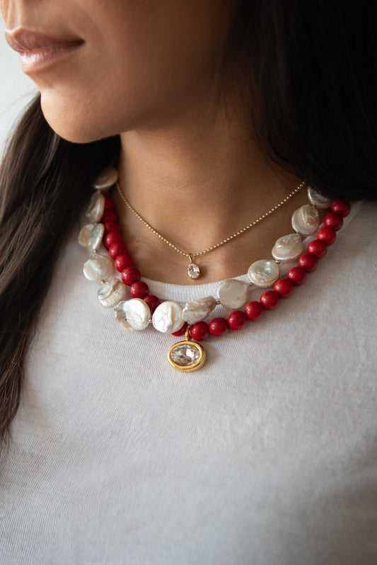 Red Dyed Turquoise Beaded Necklace