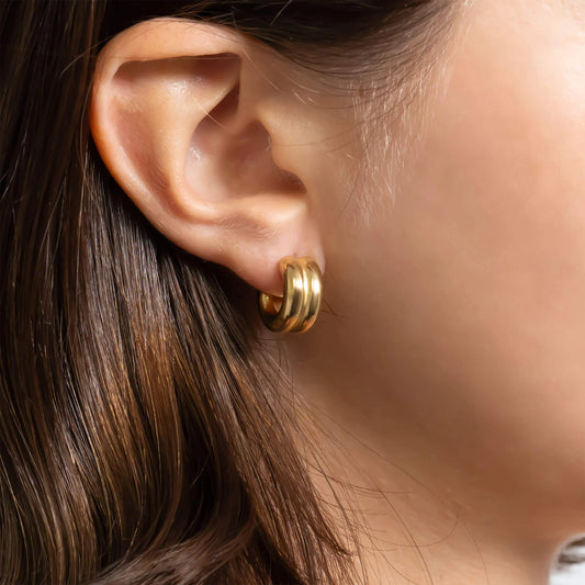 Double Hoop Stud Huggie Earring image 0