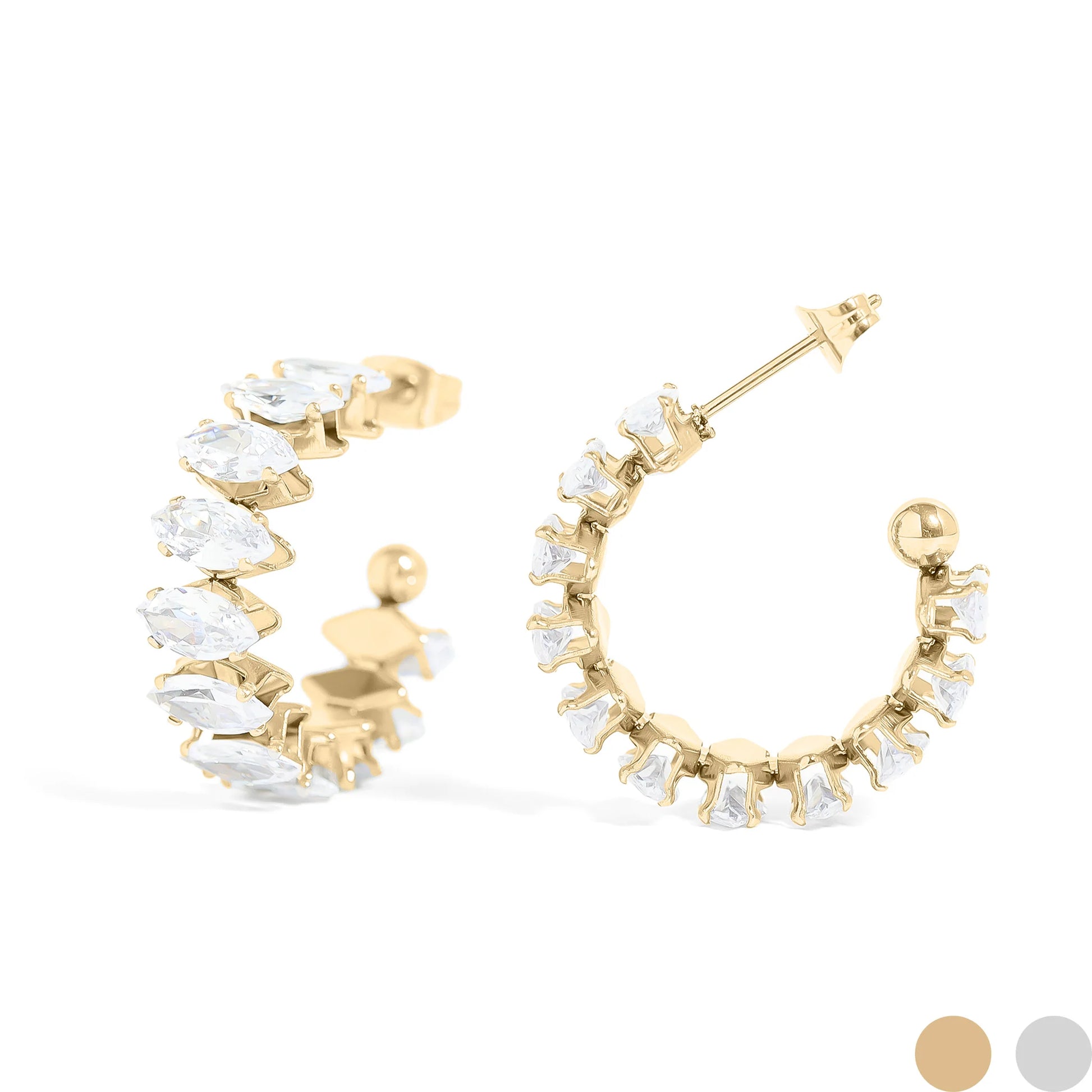 18K Gold Marquis CZ Stone Hoop Earrings image 0