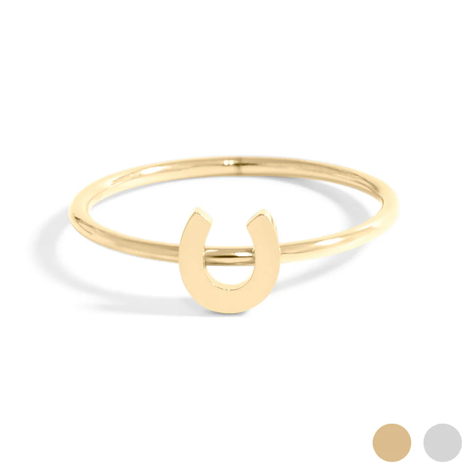 18K Gold PVD Stainless Steel Horseshoe Symbol Ring image 0