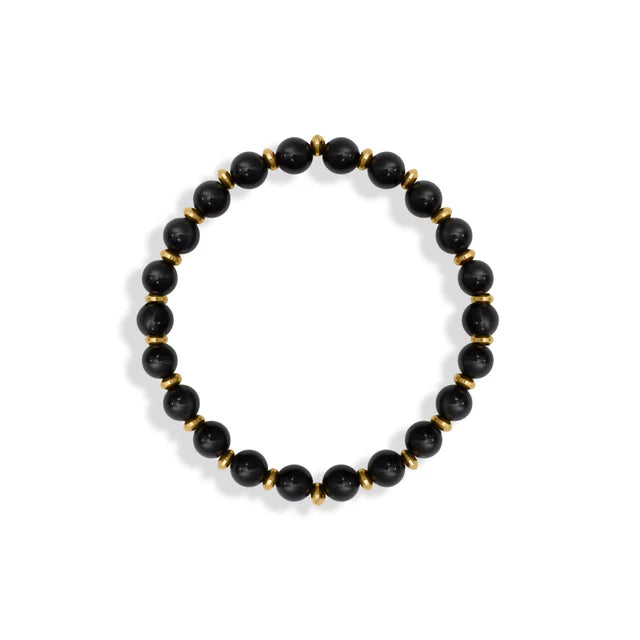 18K Gold PVD Stainless Steel Mens Agate Bead Bracelet image 1