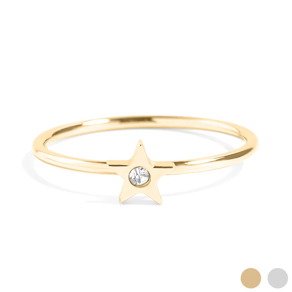 18K Gold PVD Stainless Steel CZ Stone Star Symbol Ring image 0