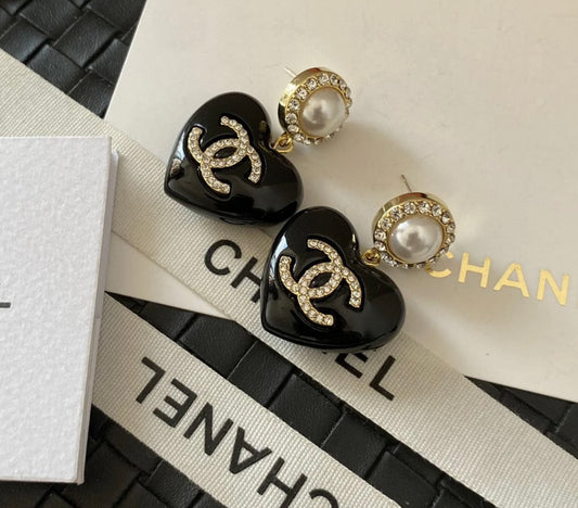 Vintage Chanel Black Heart Earrings image 0