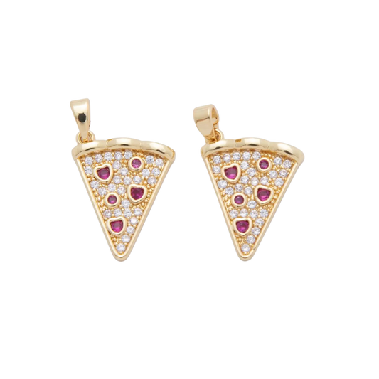 Micro Paved CZ Pepperoni Pizza Slice Pendant image 0